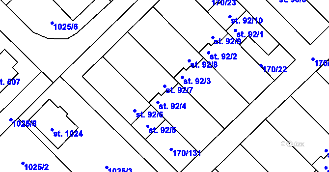 Parcela st. 92/7 v KÚ Brandýsek, Katastrální mapa