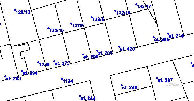 Parcela st. 205 v KÚ Brandýsek, Katastrální mapa