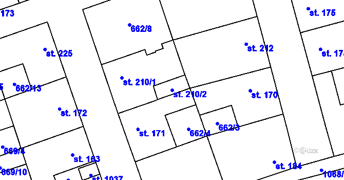 Parcela st. 210/2 v KÚ Brandýsek, Katastrální mapa