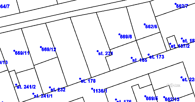 Parcela st. 231 v KÚ Brandýsek, Katastrální mapa
