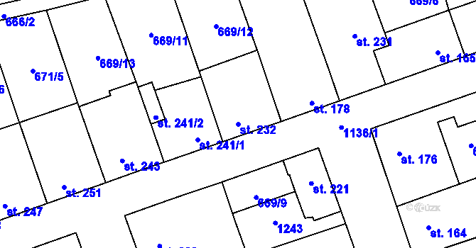 Parcela st. 232 v KÚ Brandýsek, Katastrální mapa