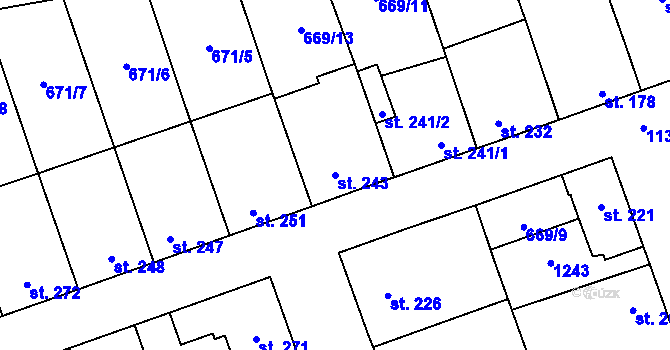 Parcela st. 243 v KÚ Brandýsek, Katastrální mapa