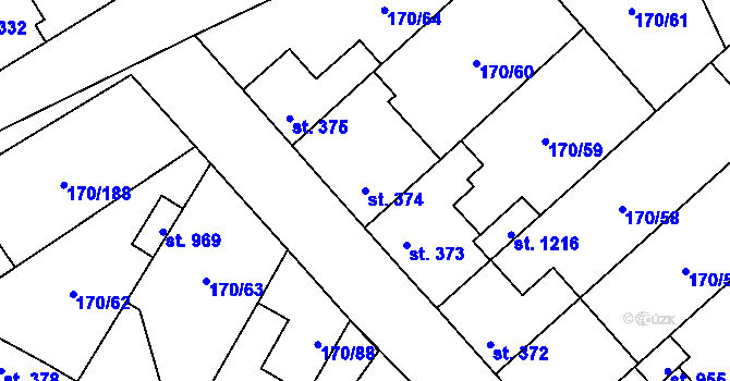 Parcela st. 374 v KÚ Brandýsek, Katastrální mapa