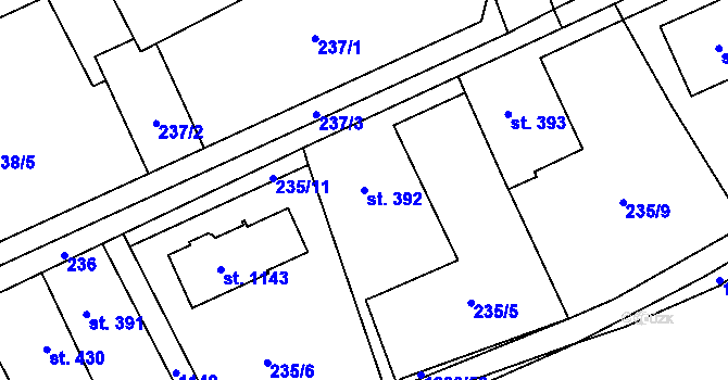 Parcela st. 392 v KÚ Brandýsek, Katastrální mapa