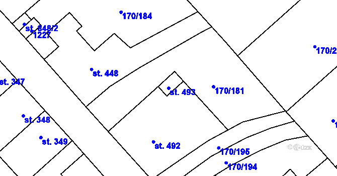 Parcela st. 493 v KÚ Brandýsek, Katastrální mapa