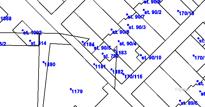 Parcela st. 792 v KÚ Brandýsek, Katastrální mapa