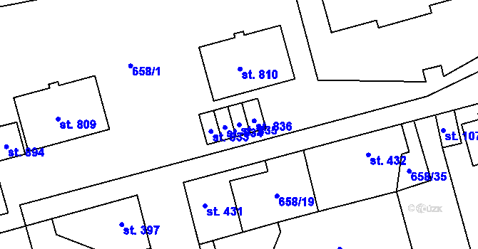 Parcela st. 835 v KÚ Brandýsek, Katastrální mapa
