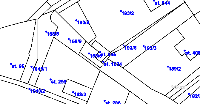 Parcela st. 845 v KÚ Brandýsek, Katastrální mapa