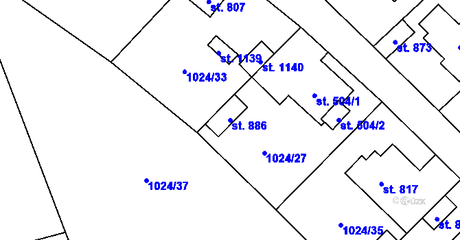 Parcela st. 886 v KÚ Brandýsek, Katastrální mapa