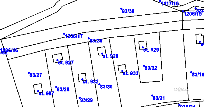 Parcela st. 928 v KÚ Brandýsek, Katastrální mapa