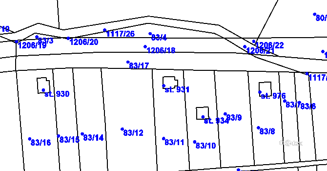Parcela st. 931 v KÚ Brandýsek, Katastrální mapa