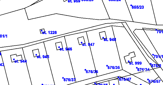Parcela st. 947 v KÚ Brandýsek, Katastrální mapa