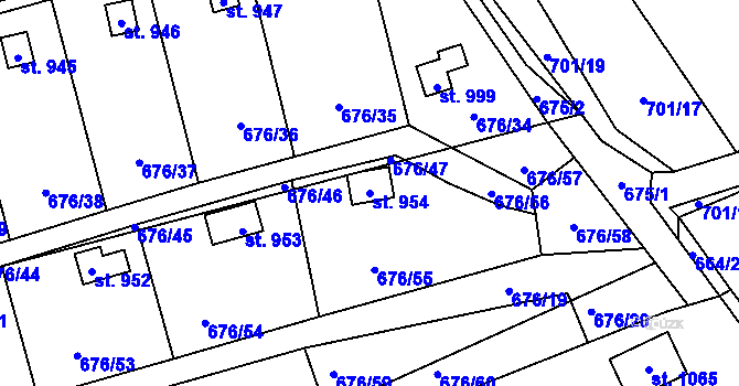 Parcela st. 954 v KÚ Brandýsek, Katastrální mapa