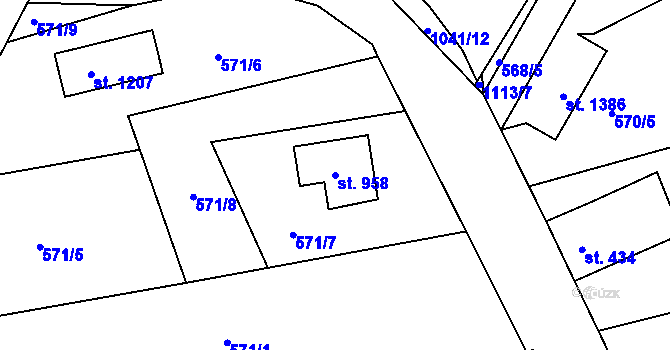 Parcela st. 958 v KÚ Brandýsek, Katastrální mapa