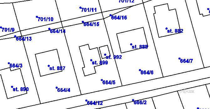 Parcela st. 992 v KÚ Brandýsek, Katastrální mapa