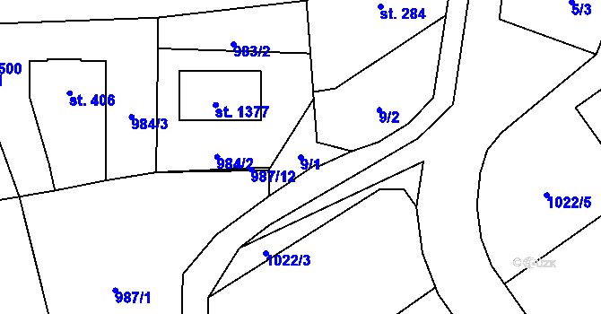 Parcela st. 9/1 v KÚ Brandýsek, Katastrální mapa