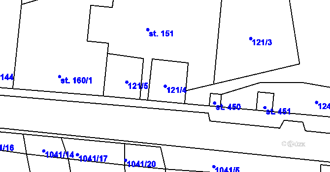 Parcela st. 121/4 v KÚ Brandýsek, Katastrální mapa