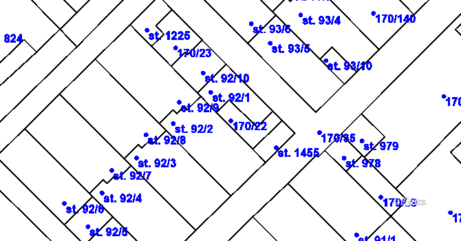 Parcela st. 170/22 v KÚ Brandýsek, Katastrální mapa