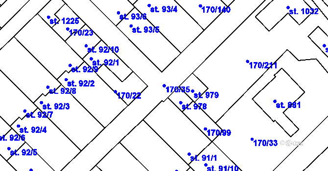 Parcela st. 170/35 v KÚ Brandýsek, Katastrální mapa