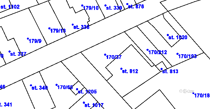 Parcela st. 170/37 v KÚ Brandýsek, Katastrální mapa