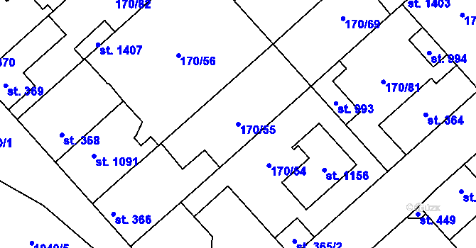 Parcela st. 170/55 v KÚ Brandýsek, Katastrální mapa
