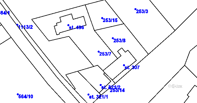 Parcela st. 253/7 v KÚ Brandýsek, Katastrální mapa
