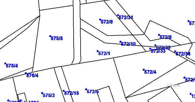 Parcela st. 572/1 v KÚ Brandýsek, Katastrální mapa