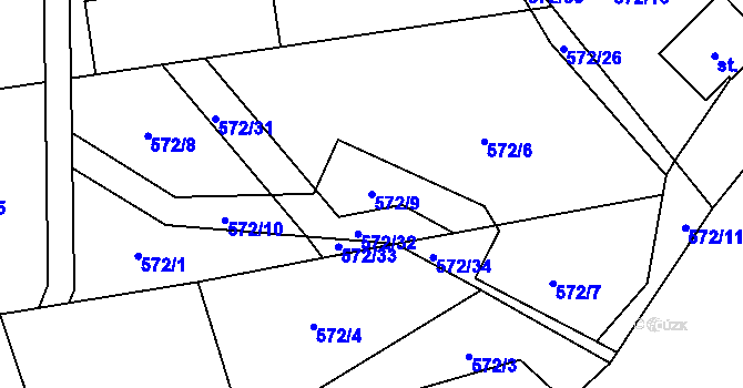 Parcela st. 572/9 v KÚ Brandýsek, Katastrální mapa