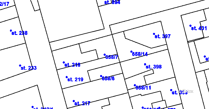 Parcela st. 658/7 v KÚ Brandýsek, Katastrální mapa