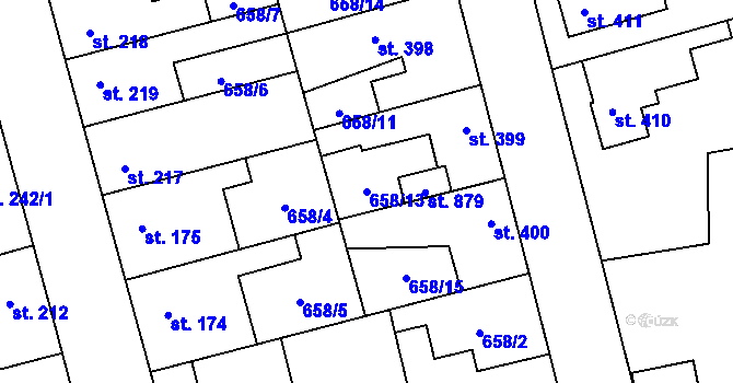 Parcela st. 658/13 v KÚ Brandýsek, Katastrální mapa