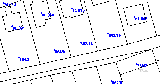 Parcela st. 662/14 v KÚ Brandýsek, Katastrální mapa