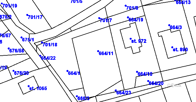Parcela st. 664/11 v KÚ Brandýsek, Katastrální mapa