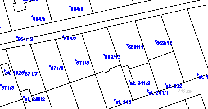 Parcela st. 669/13 v KÚ Brandýsek, Katastrální mapa