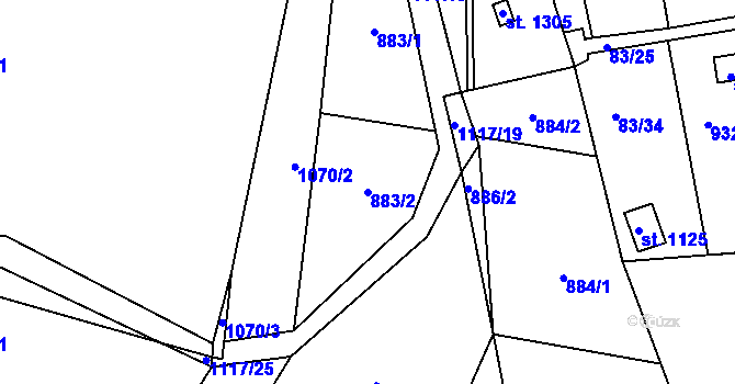 Parcela st. 883/2 v KÚ Brandýsek, Katastrální mapa