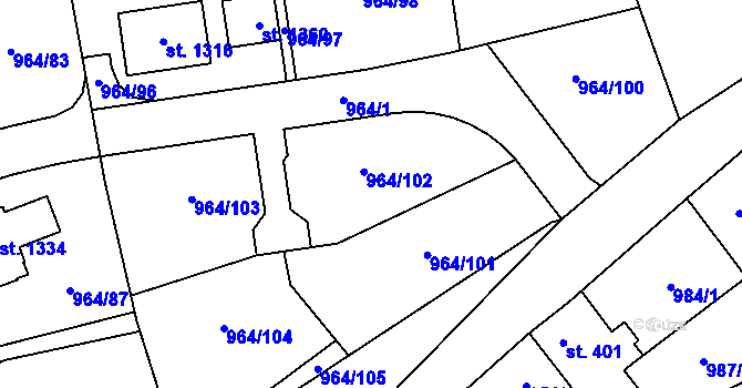 Parcela st. 964/1 v KÚ Brandýsek, Katastrální mapa