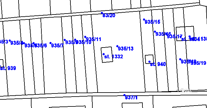 Parcela st. 1332 v KÚ Brandýsek, Katastrální mapa