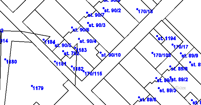Parcela st. 90/10 v KÚ Brandýsek, Katastrální mapa