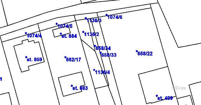 Parcela st. 658/33 v KÚ Brandýsek, Katastrální mapa