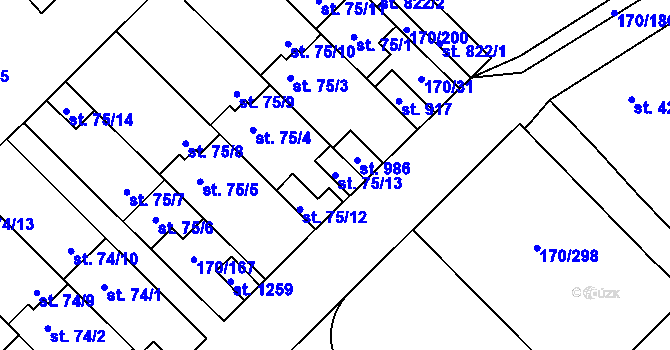 Parcela st. 75/13 v KÚ Brandýsek, Katastrální mapa
