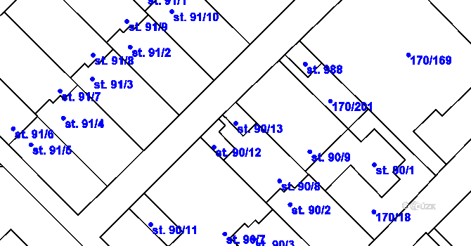 Parcela st. 90/13 v KÚ Brandýsek, Katastrální mapa