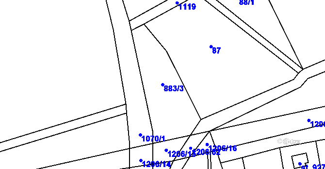 Parcela st. 883/3 v KÚ Brandýsek, Katastrální mapa