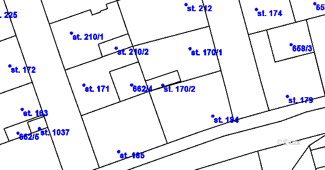 Parcela st. 170/2 v KÚ Brandýsek, Katastrální mapa