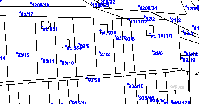 Parcela st. 83/8 v KÚ Brandýsek, Katastrální mapa