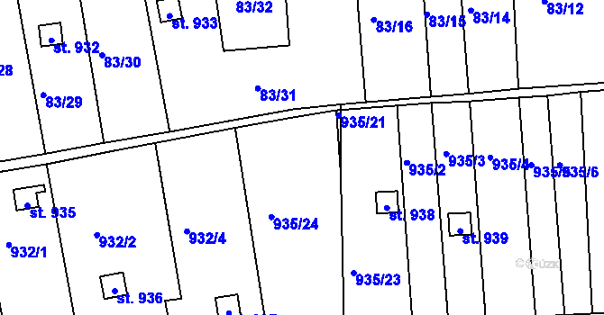 Parcela st. 935/1 v KÚ Brandýsek, Katastrální mapa