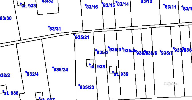 Parcela st. 935/2 v KÚ Brandýsek, Katastrální mapa
