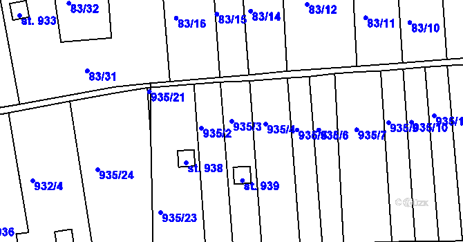 Parcela st. 935/3 v KÚ Brandýsek, Katastrální mapa