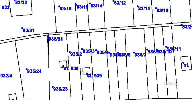 Parcela st. 935/4 v KÚ Brandýsek, Katastrální mapa