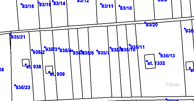 Parcela st. 935/7 v KÚ Brandýsek, Katastrální mapa
