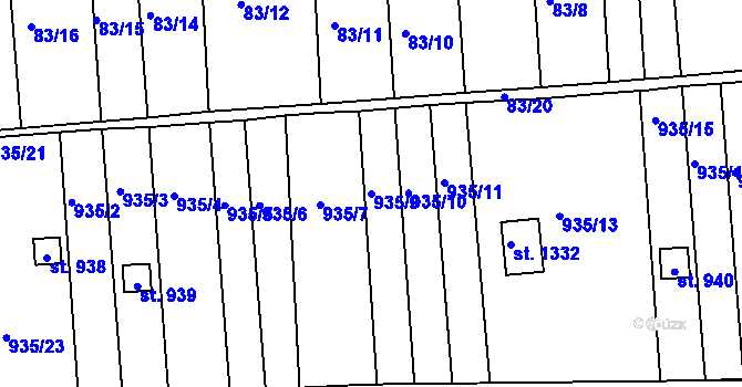 Parcela st. 935/9 v KÚ Brandýsek, Katastrální mapa