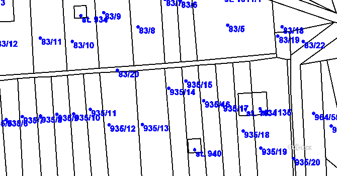 Parcela st. 935/14 v KÚ Brandýsek, Katastrální mapa
